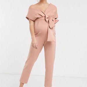 Blush colored maternity jumpsuit